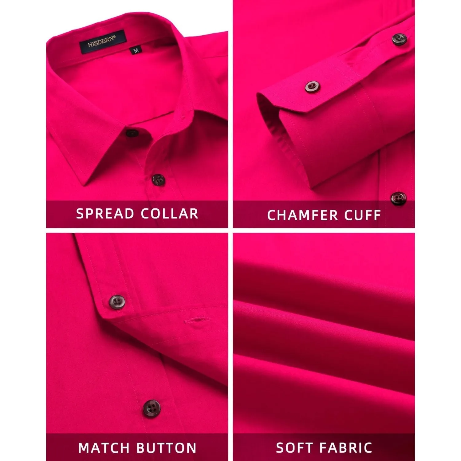 Hisdern Anti-wrinkle Hot Pink Men's  Dress Shirt For Gala & Formal Occasion Staple