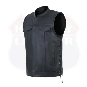 HL11685SPT SOA Men's Leather Vest Anarchy Motorcycle Club Concealed Carry Side Lace