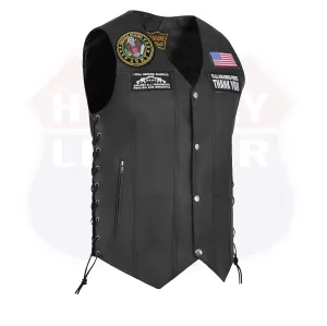 HL3540ARMY Black Men's Genuine Leather 10 Pockets Motorcycle Biker Vest ANARCHY Black SOA