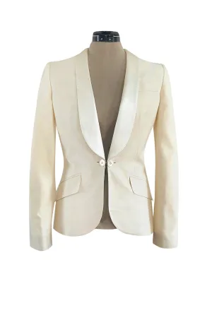 Immaculately Tailored 2003 Alexander McQueen Ivory Jacket w Silk Satin Lapels