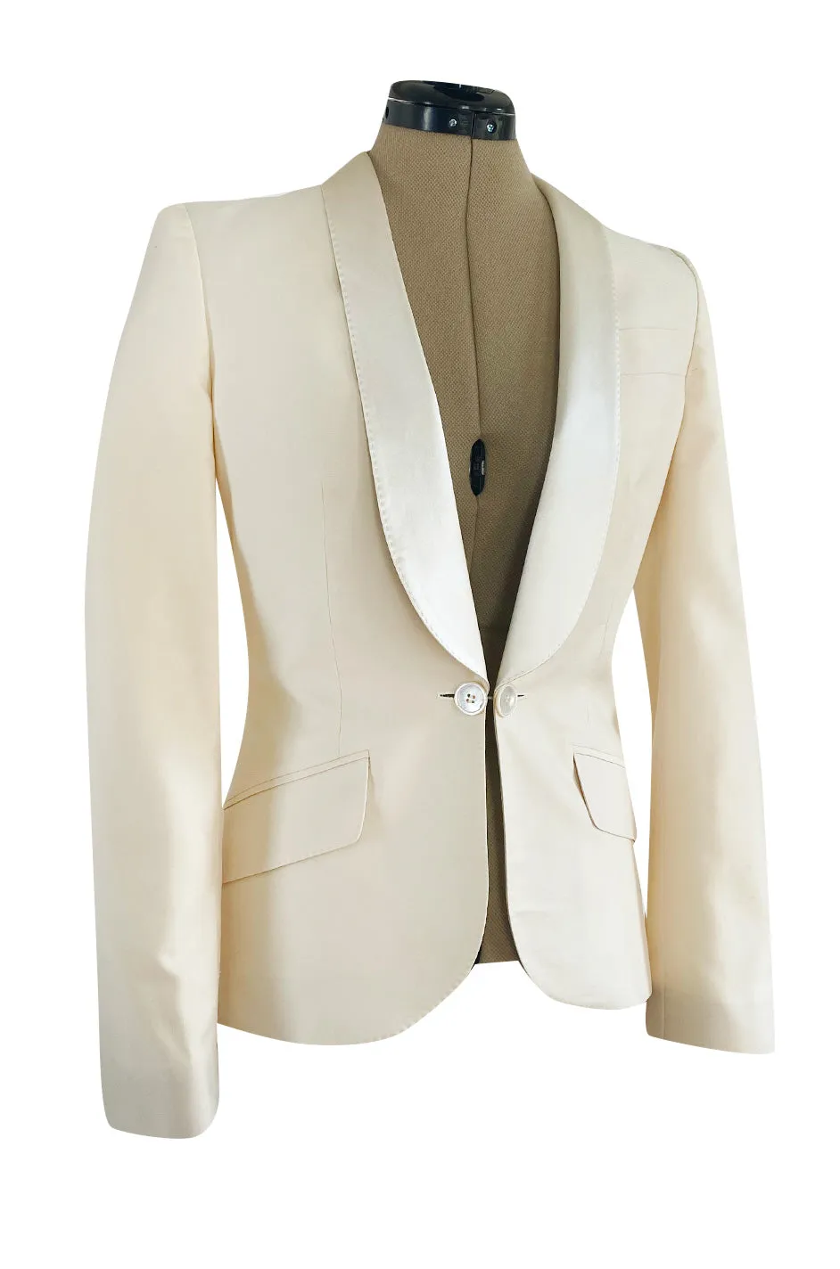 Immaculately Tailored 2003 Alexander McQueen Ivory Jacket w Silk Satin Lapels