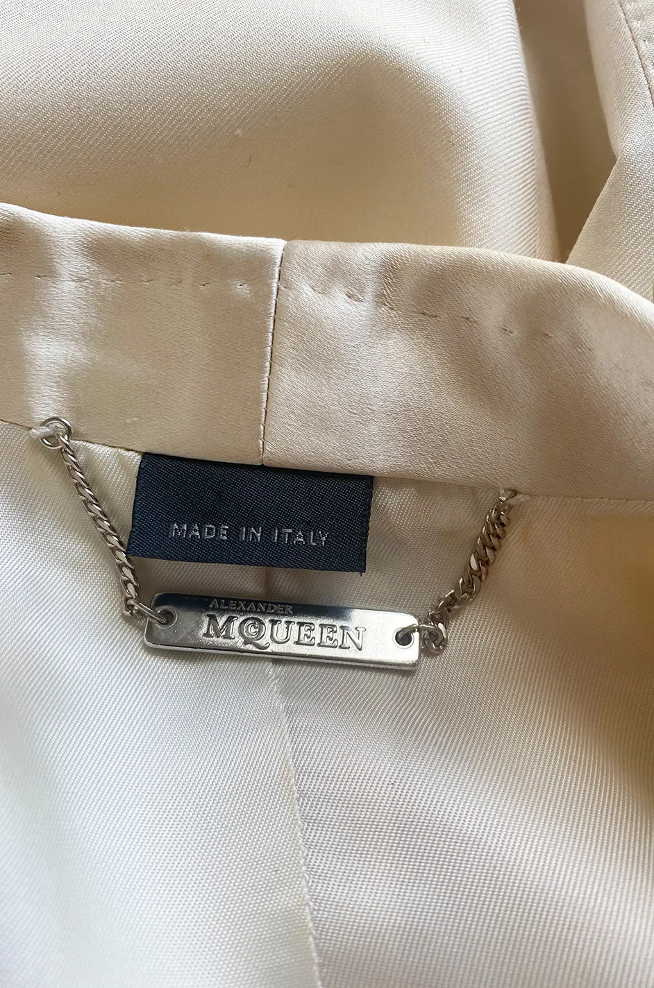 Immaculately Tailored 2003 Alexander McQueen Ivory Jacket w Silk Satin Lapels