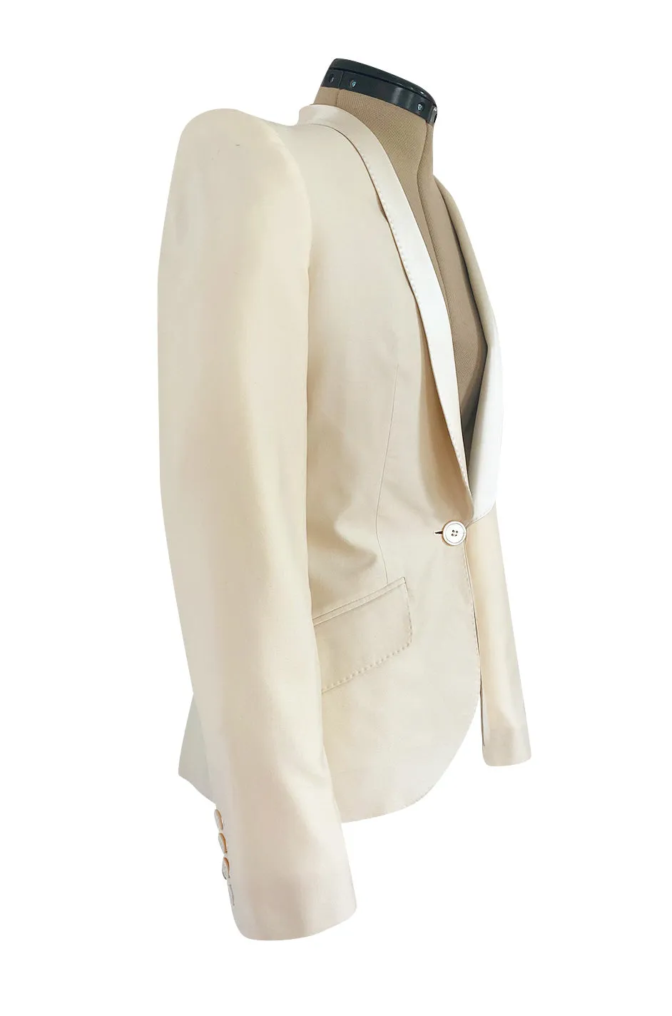 Immaculately Tailored 2003 Alexander McQueen Ivory Jacket w Silk Satin Lapels