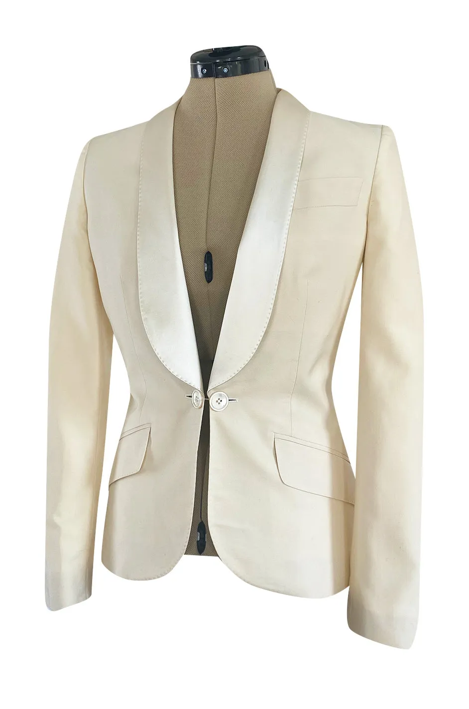 Immaculately Tailored 2003 Alexander McQueen Ivory Jacket w Silk Satin Lapels