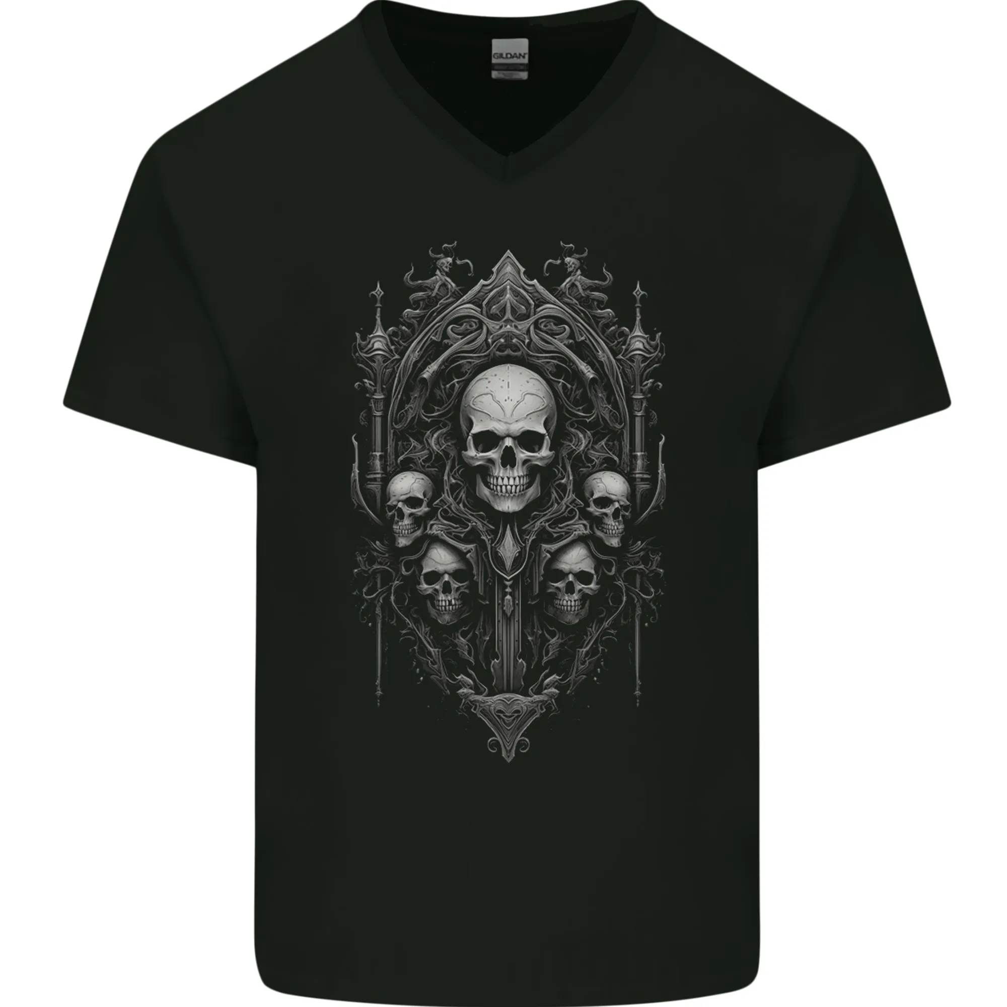 Immortal Skulls Gothic Goth Heavy Metal Rock Mens V-Neck Cotton T-Shirt