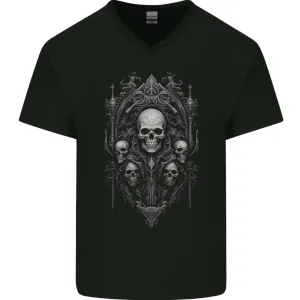 Immortal Skulls Gothic Goth Heavy Metal Rock Mens V-Neck Cotton T-Shirt