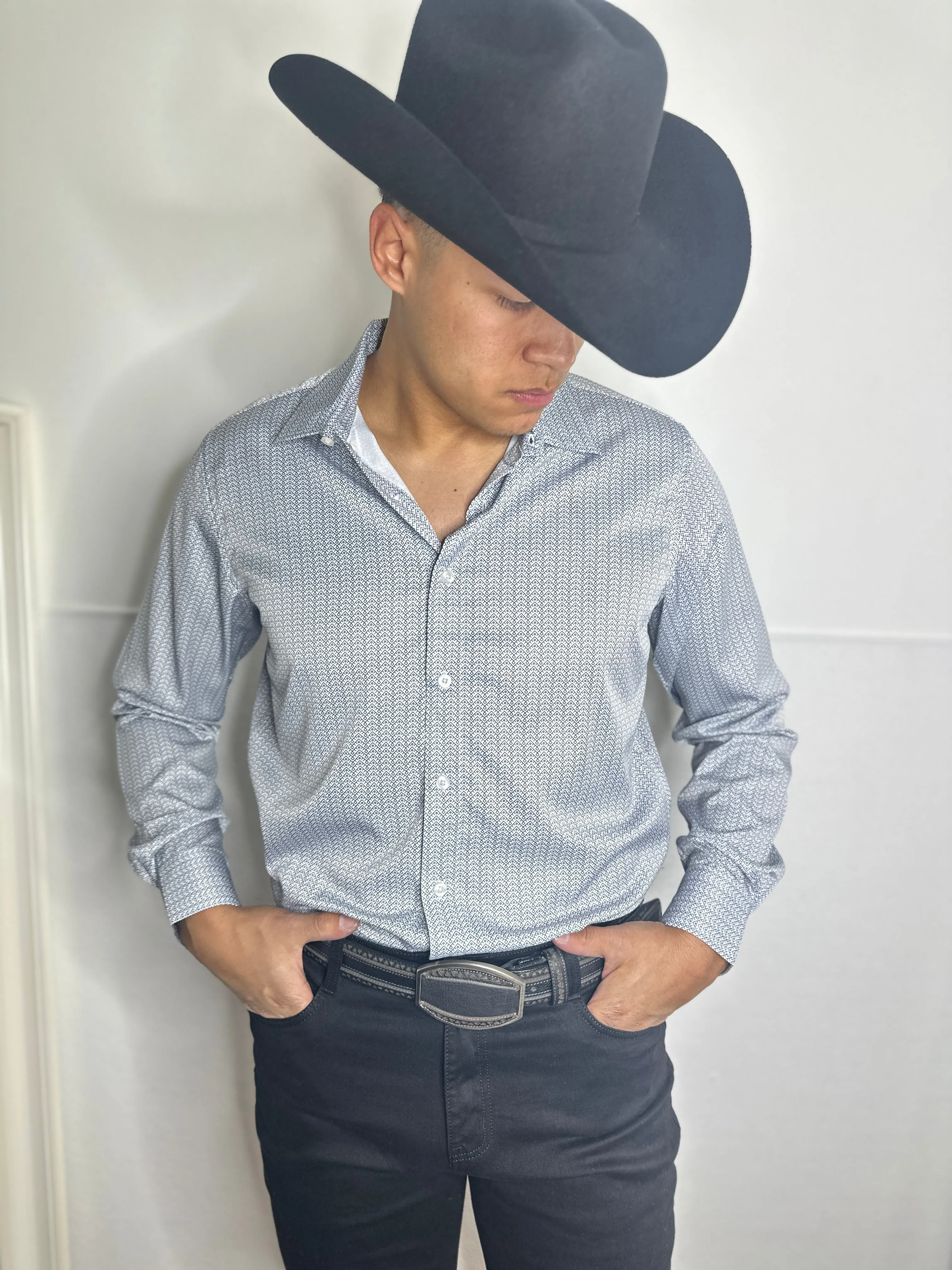 Junior Moderno White/Navy Print Shirt