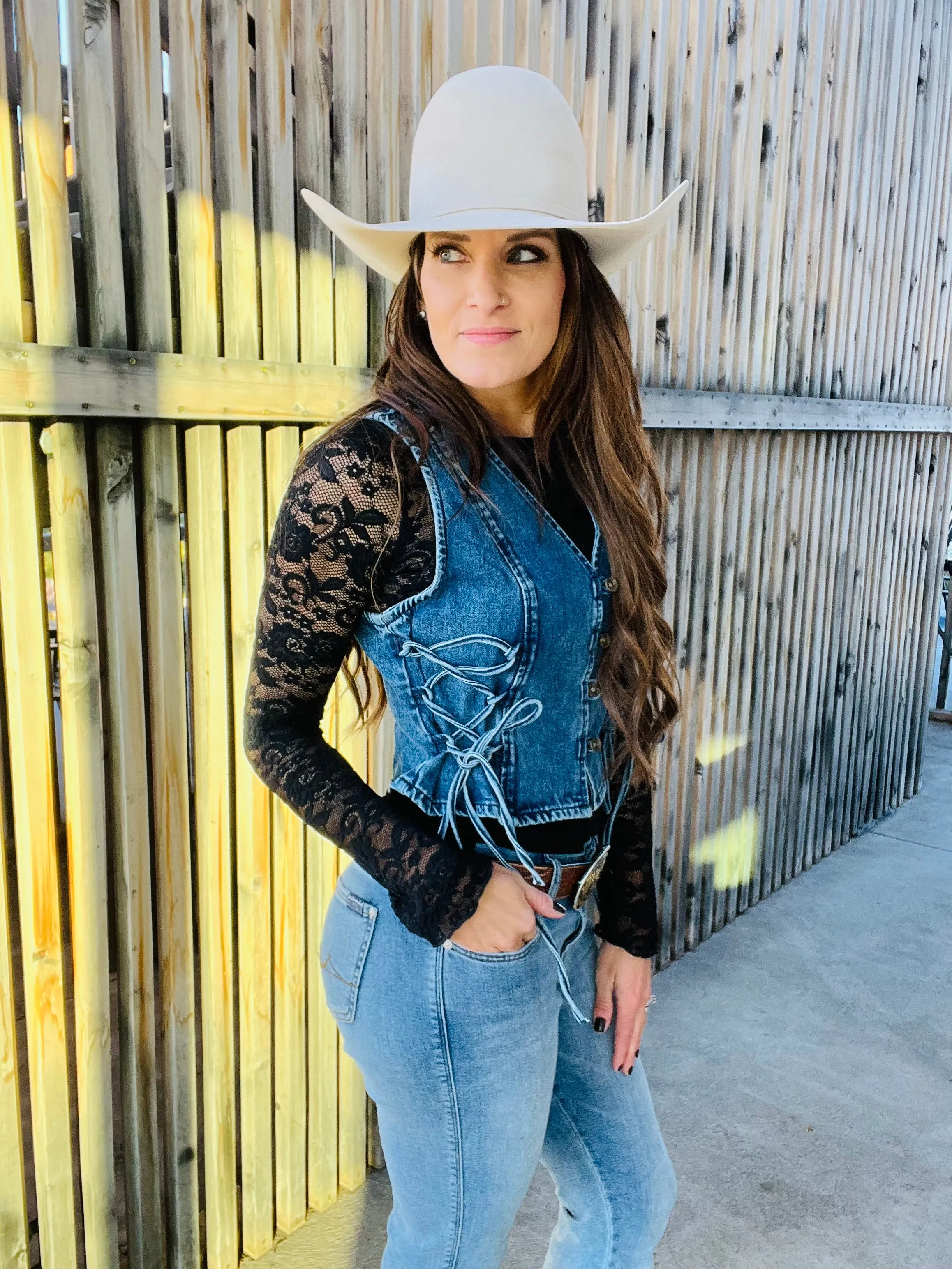 Lace Up Denim Vest