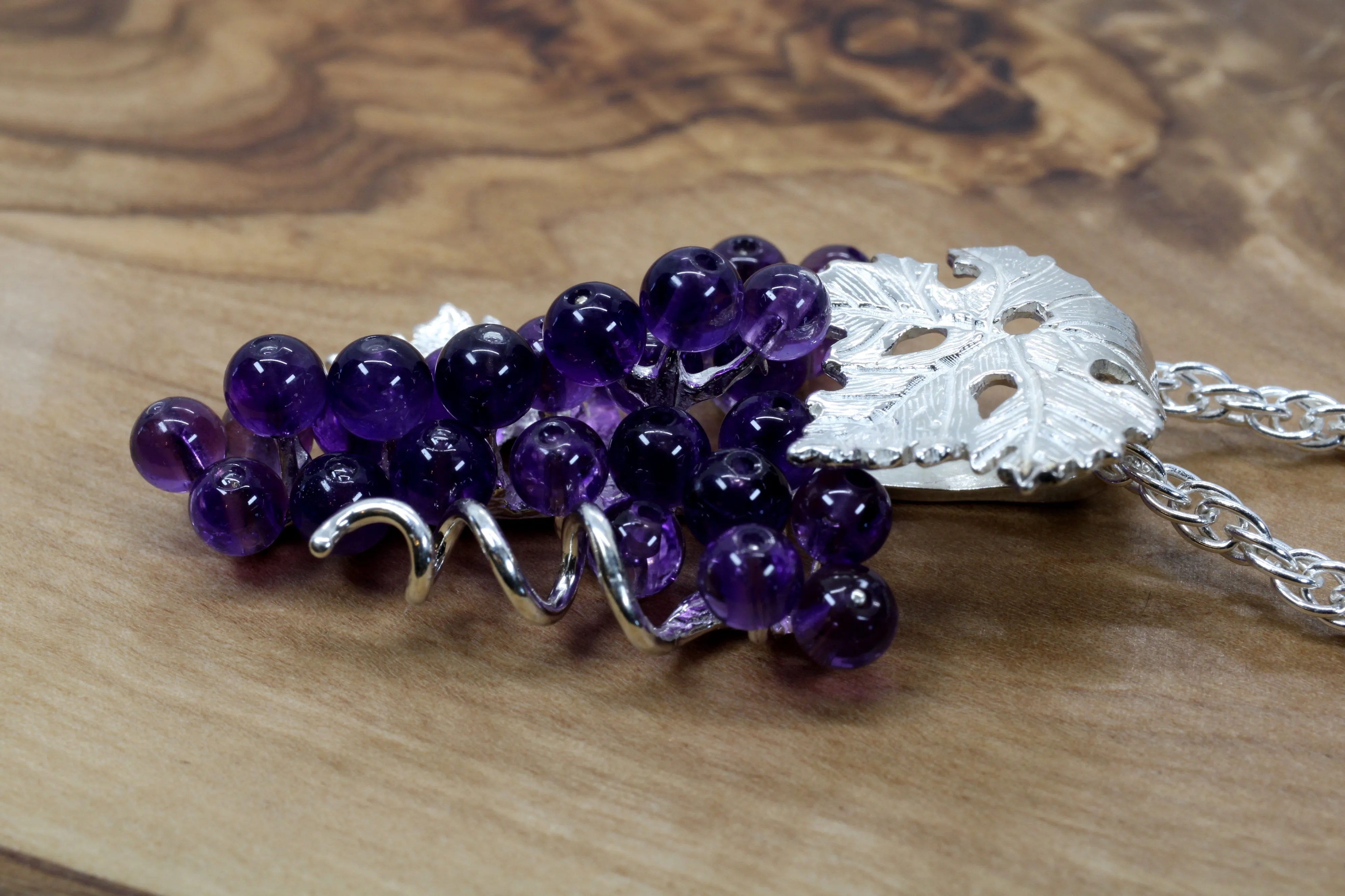 Large Amethyst Grape Cluster Necklace made in 925 Sterling Silver