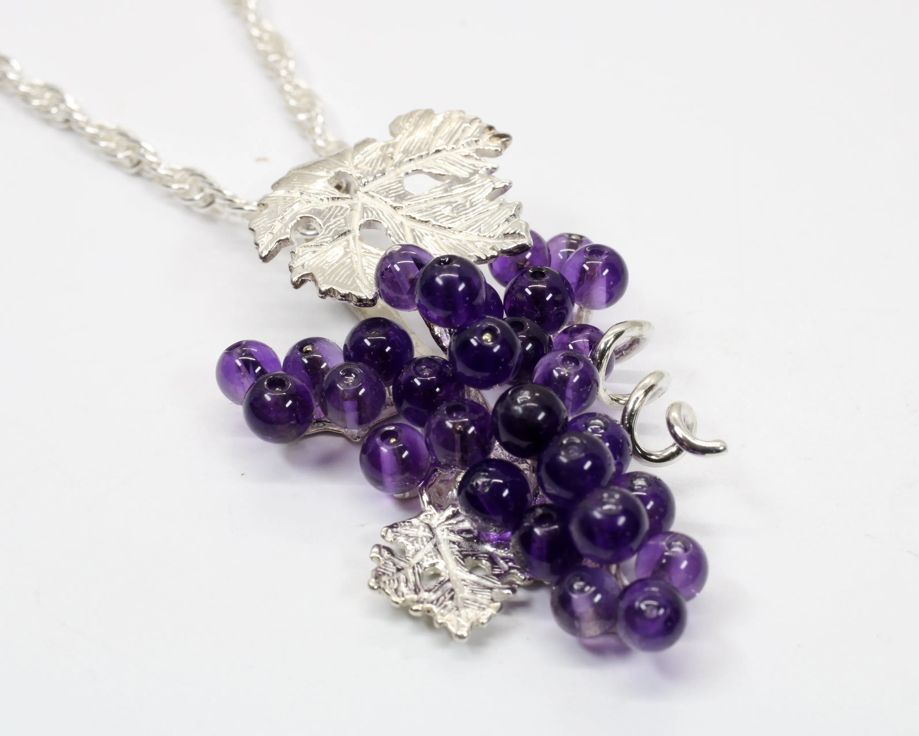 Large Amethyst Grape Cluster Necklace made in 925 Sterling Silver