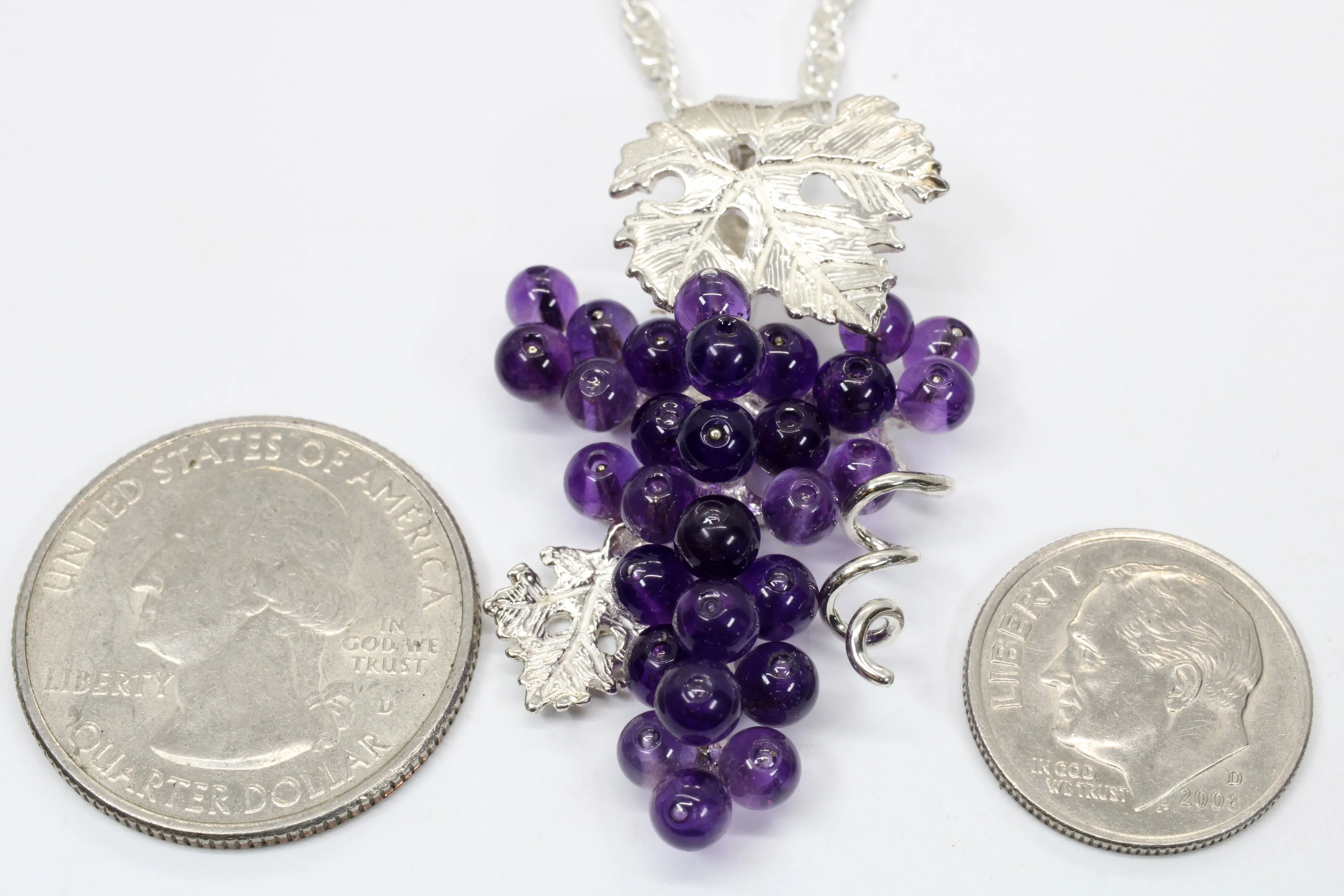 Large Amethyst Grape Cluster Necklace made in 925 Sterling Silver
