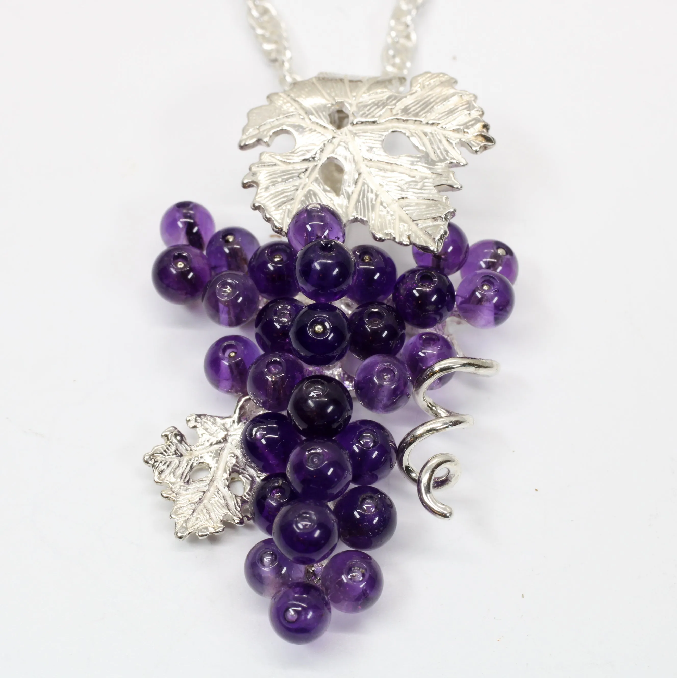 Large Amethyst Grape Cluster Necklace made in 925 Sterling Silver