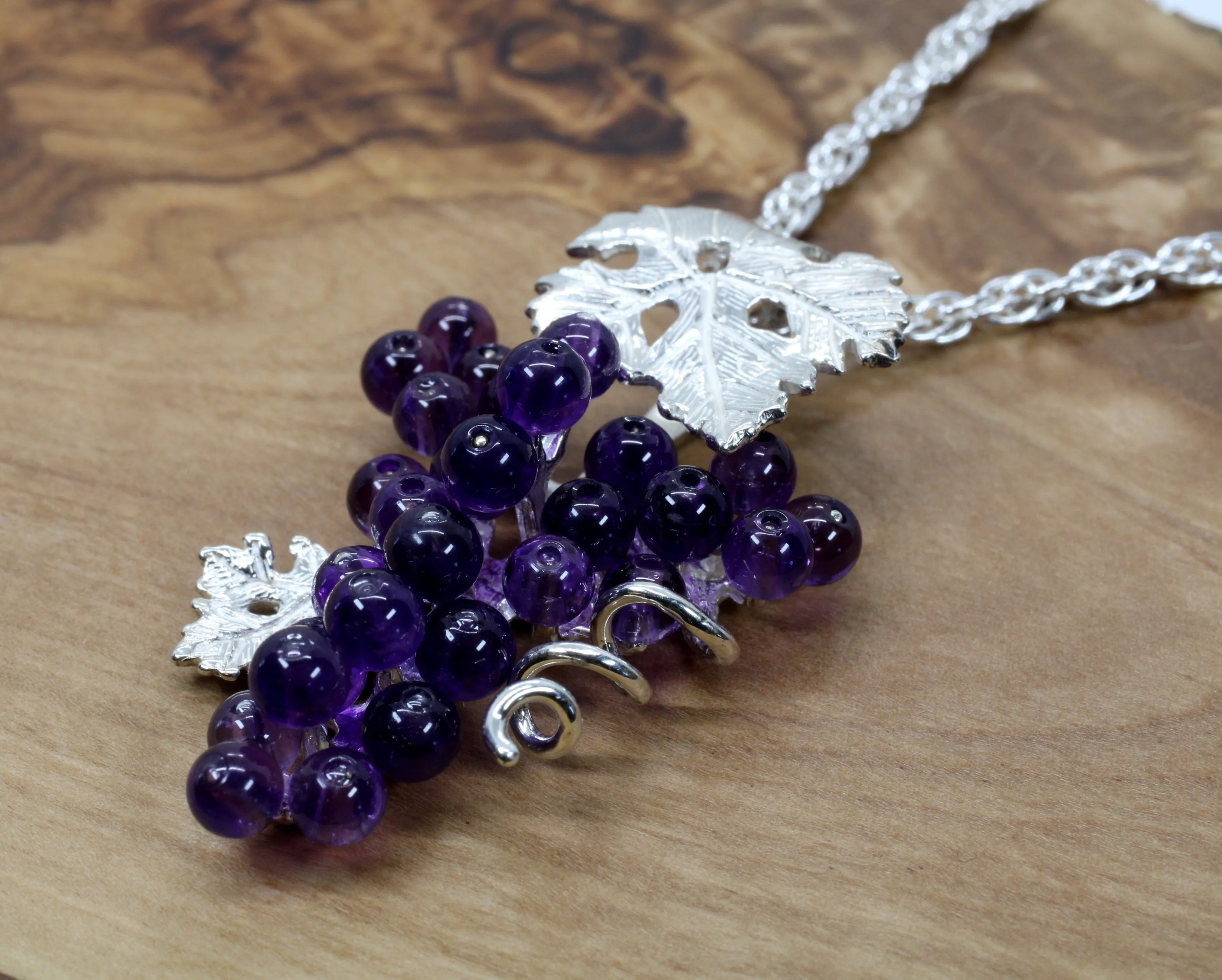 Large Amethyst Grape Cluster Necklace made in 925 Sterling Silver