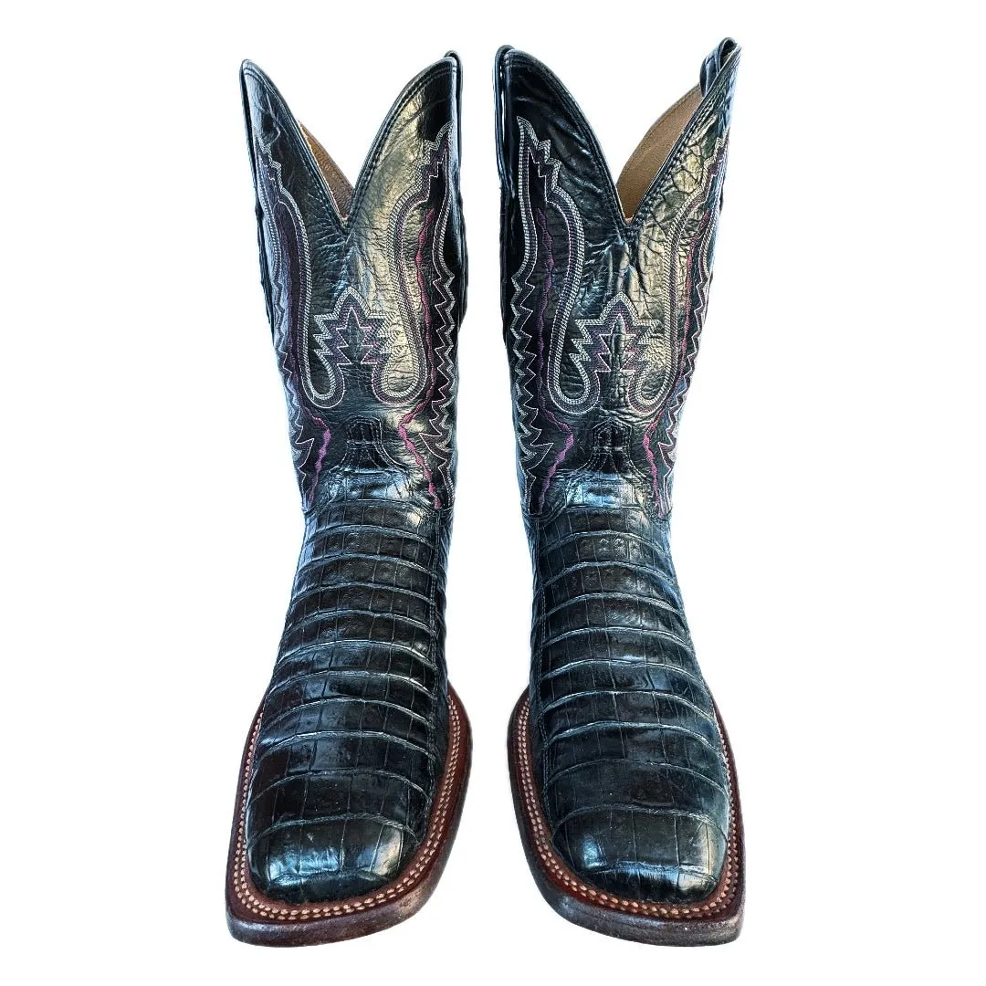 LUCCHESE Ultra Belly Caiman Owen Black Cowboy Boots