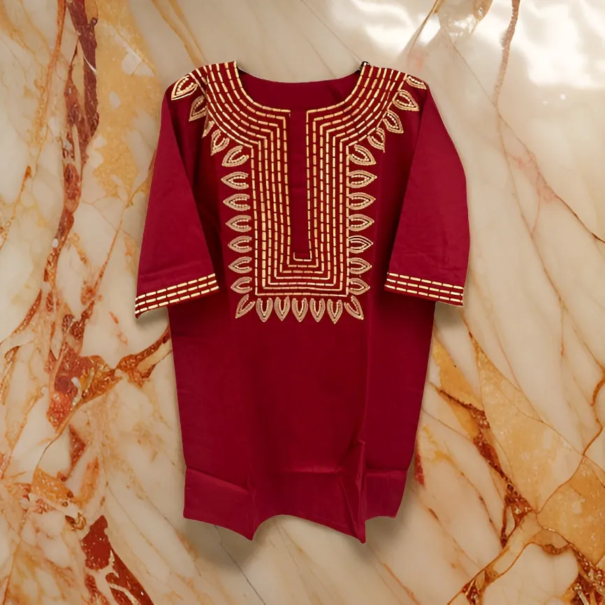 Maroon Gold Embroidered T'Challa Short Sleeves Shirt (XL)