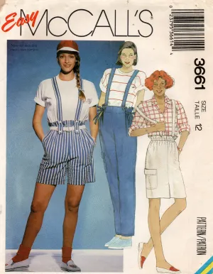 McCall's 3661 Womens Suspender Shorts Pants & Skirt 1980s Vintage Sewing Pattern Size 12 UNCUT Factory Folded