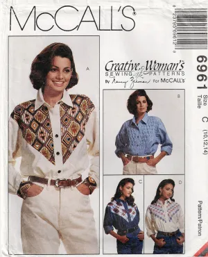 McCall's 6961 Womens Embellished Western Shirts 1990s Vintage Sewing Pattern Size 10 - 14 UNCUT Factory Folded