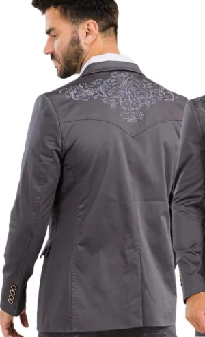 Men’s Ace of Diamond Charcoal Embroidered Blazer