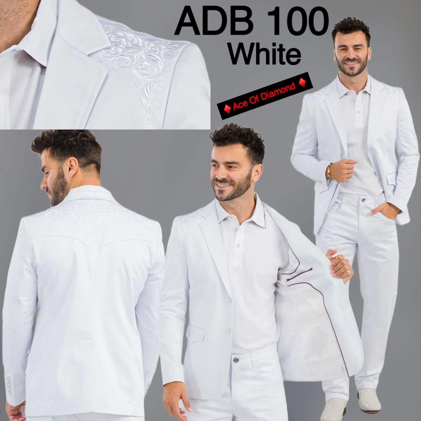 Men’s Ace of Diamond White Embroidered Blazer