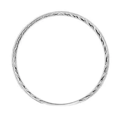 Mens Art Deco Vintage Design Engraved Wheat Wedding Ring in 10K, 14K, or 18K White Gold