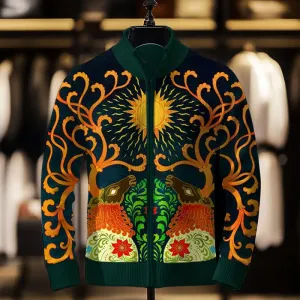 Men's Art Print Casual Zipper Long Sleeve Sweater Jacket