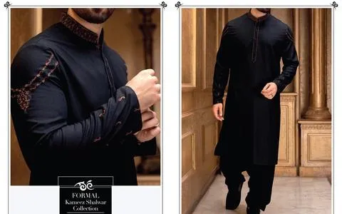 Men's Black color Attire with shoulder Embroidery - Men11