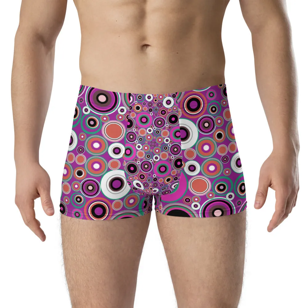 Mens Boxer Briefs | Pink 60s Circle Retro Design Shapes
