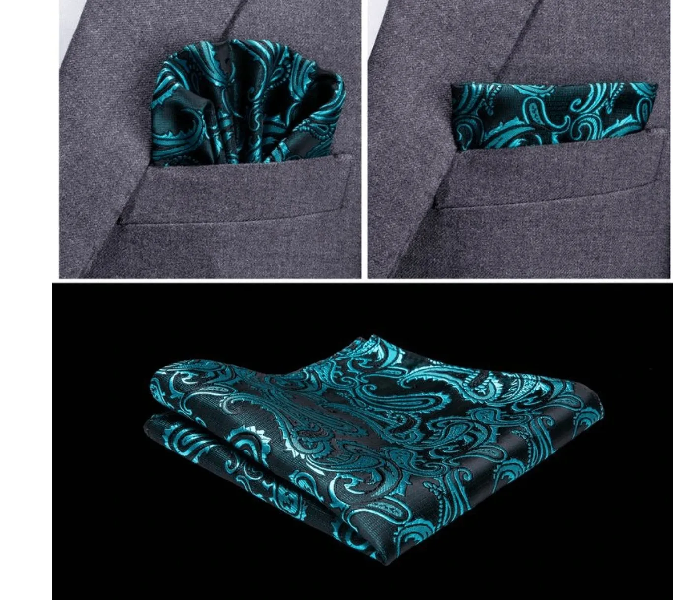 Men's Classic Blue Green Paisley Jacquard Silk Waistcoast Vest Handkerchief Cufflinks Tie Vest Set- Mj-0107