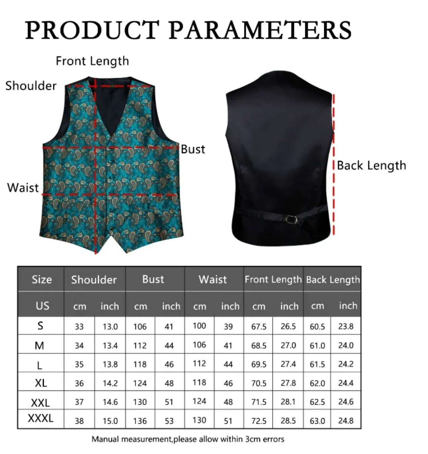 Men's Classic Blue Green Paisley Jacquard Silk Waistcoast Vest Handkerchief Cufflinks Tie Vest Set- Mj-0107
