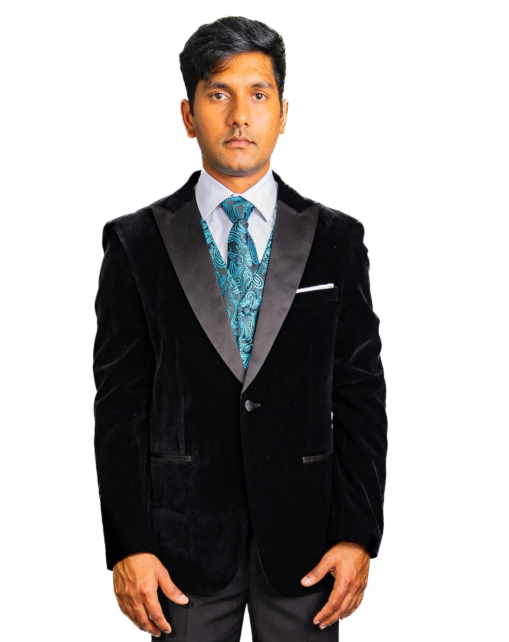 Men's Classic Blue Green Paisley Jacquard Silk Waistcoast Vest Handkerchief Cufflinks Tie Vest Set- Mj-0107