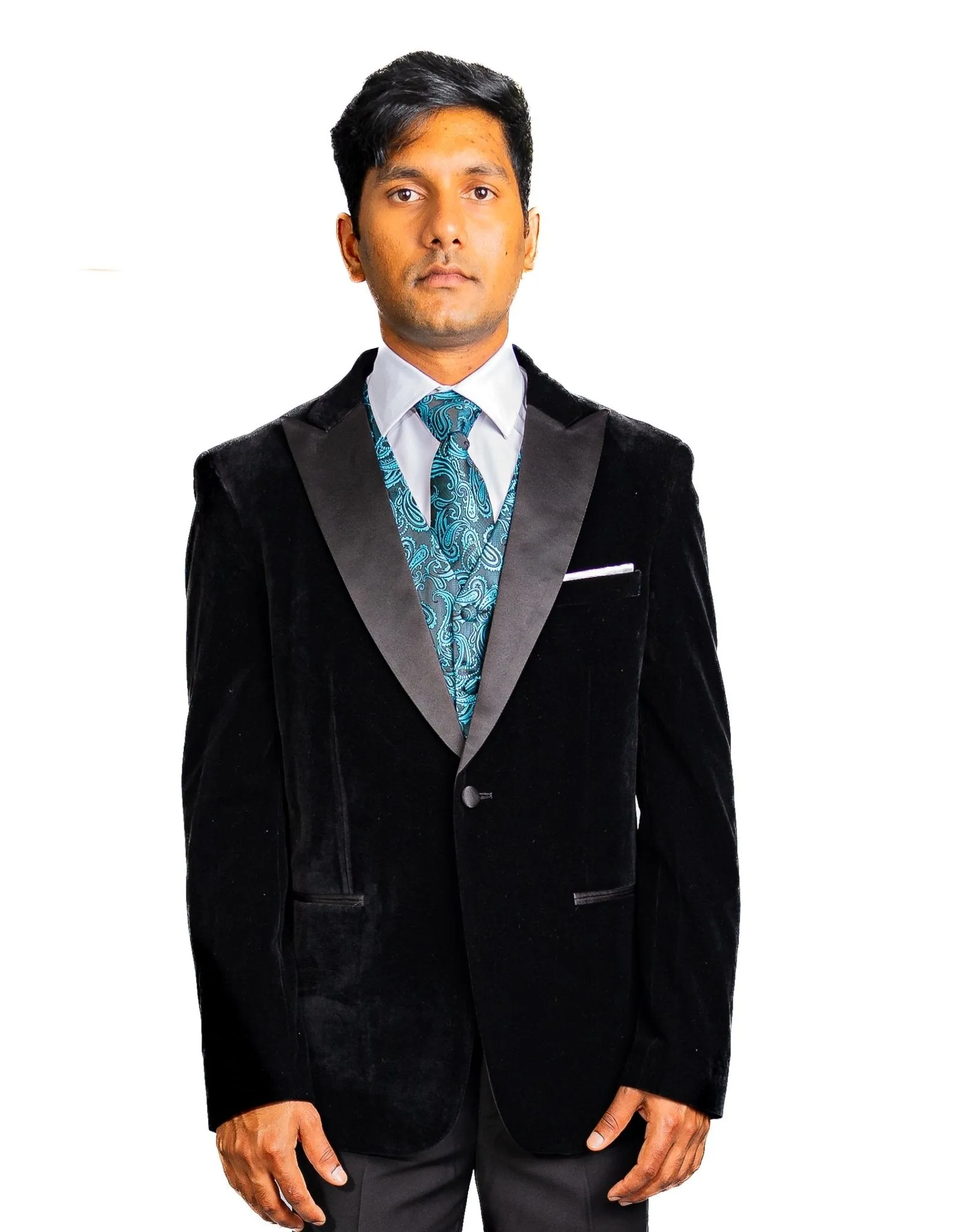Men's Classic Blue Green Paisley Jacquard Silk Waistcoast Vest Handkerchief Cufflinks Tie Vest Set- Mj-0107