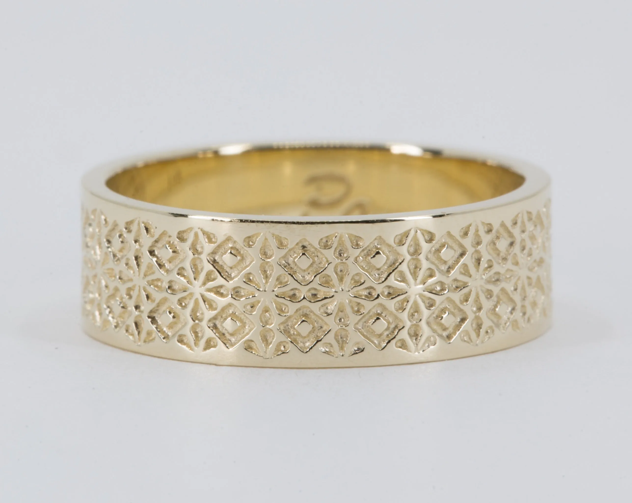 Men's Geometric Squares and Drops Patterned Wedding Ring