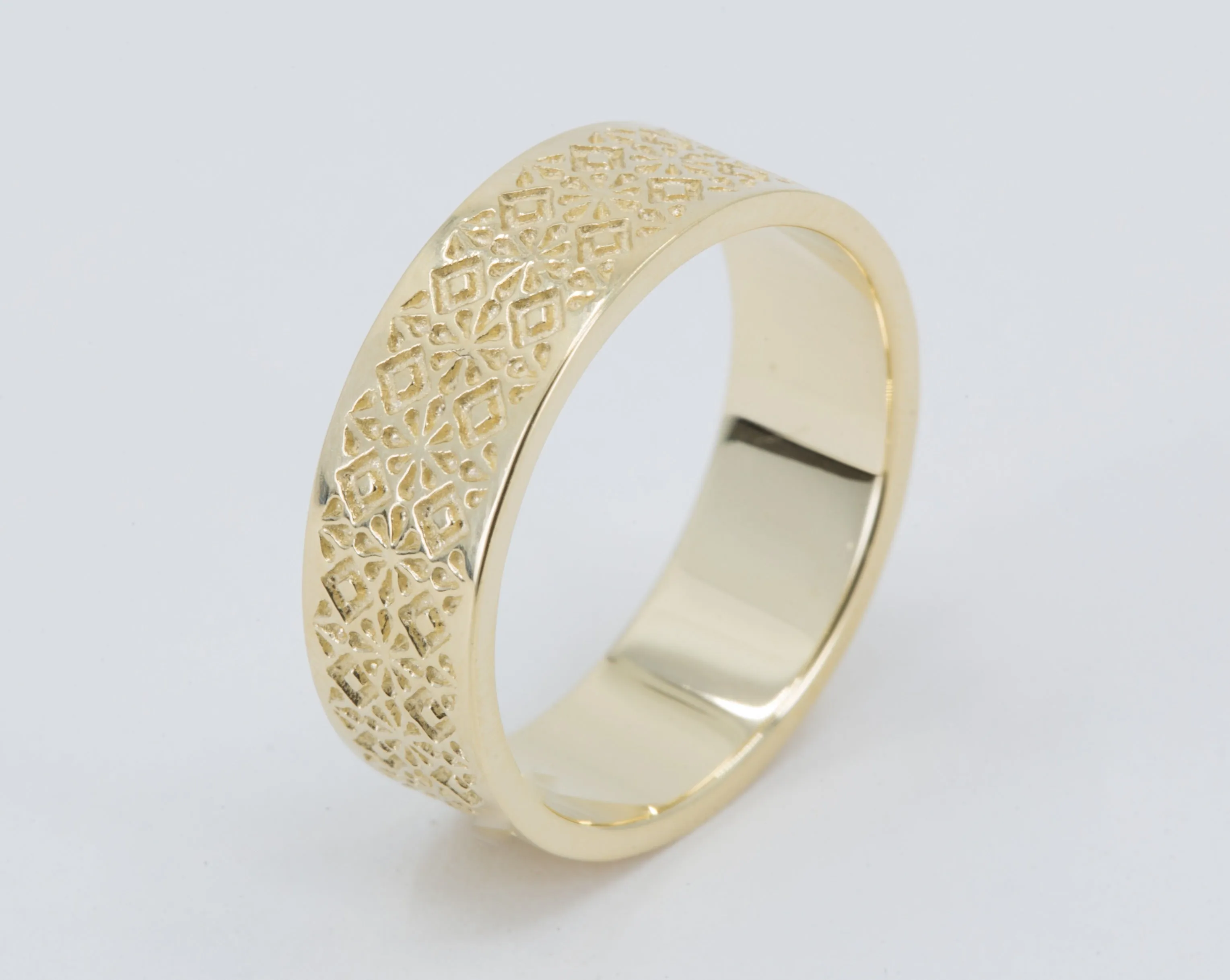 Men's Geometric Squares and Drops Patterned Wedding Ring