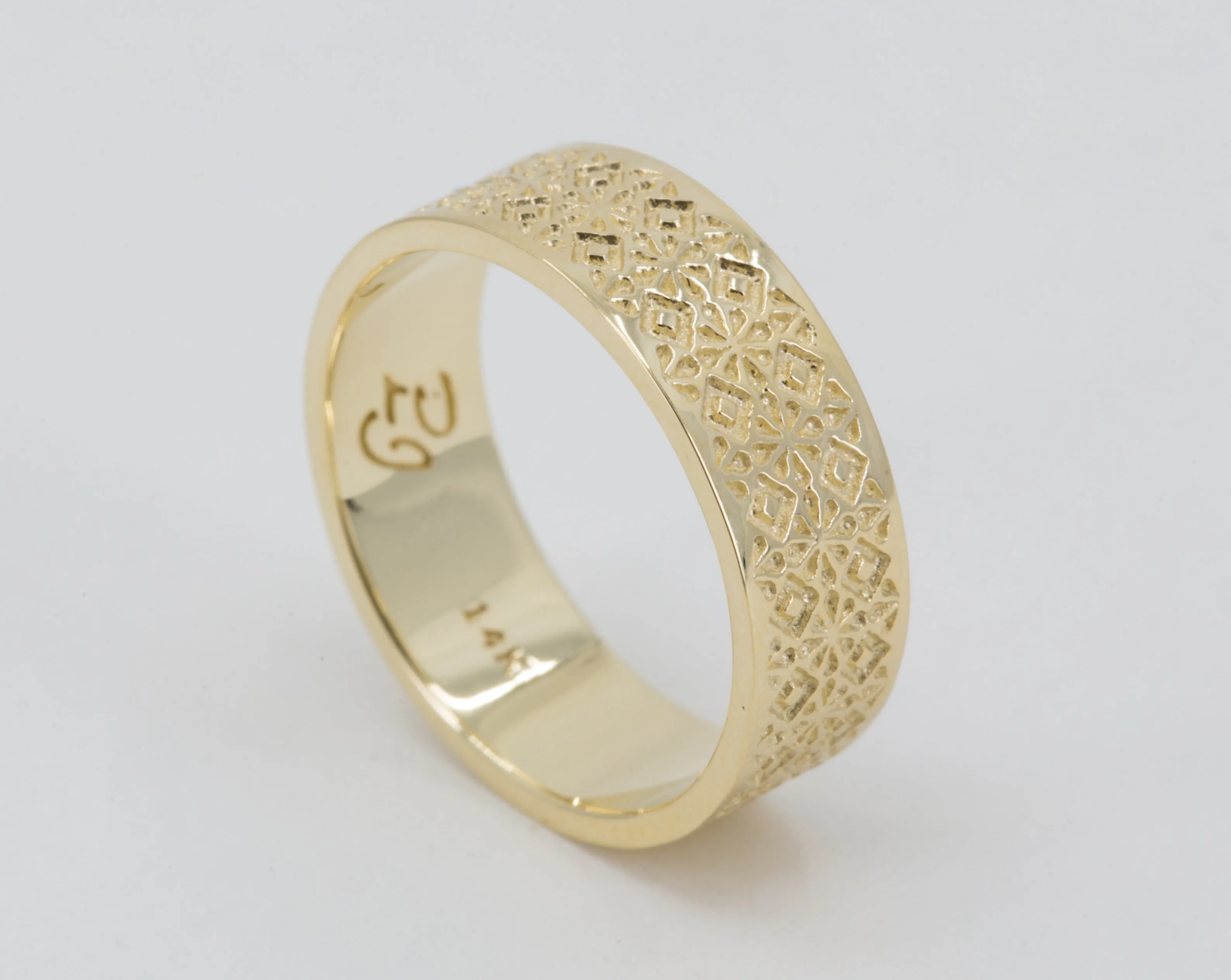 Men's Geometric Squares and Drops Patterned Wedding Ring