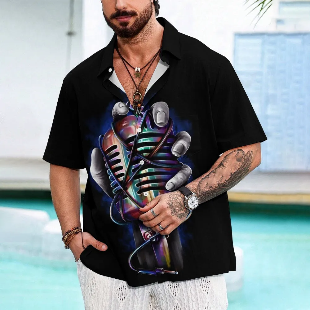 Men's Microphone Casual Short Sleeve Shirt 2312000485