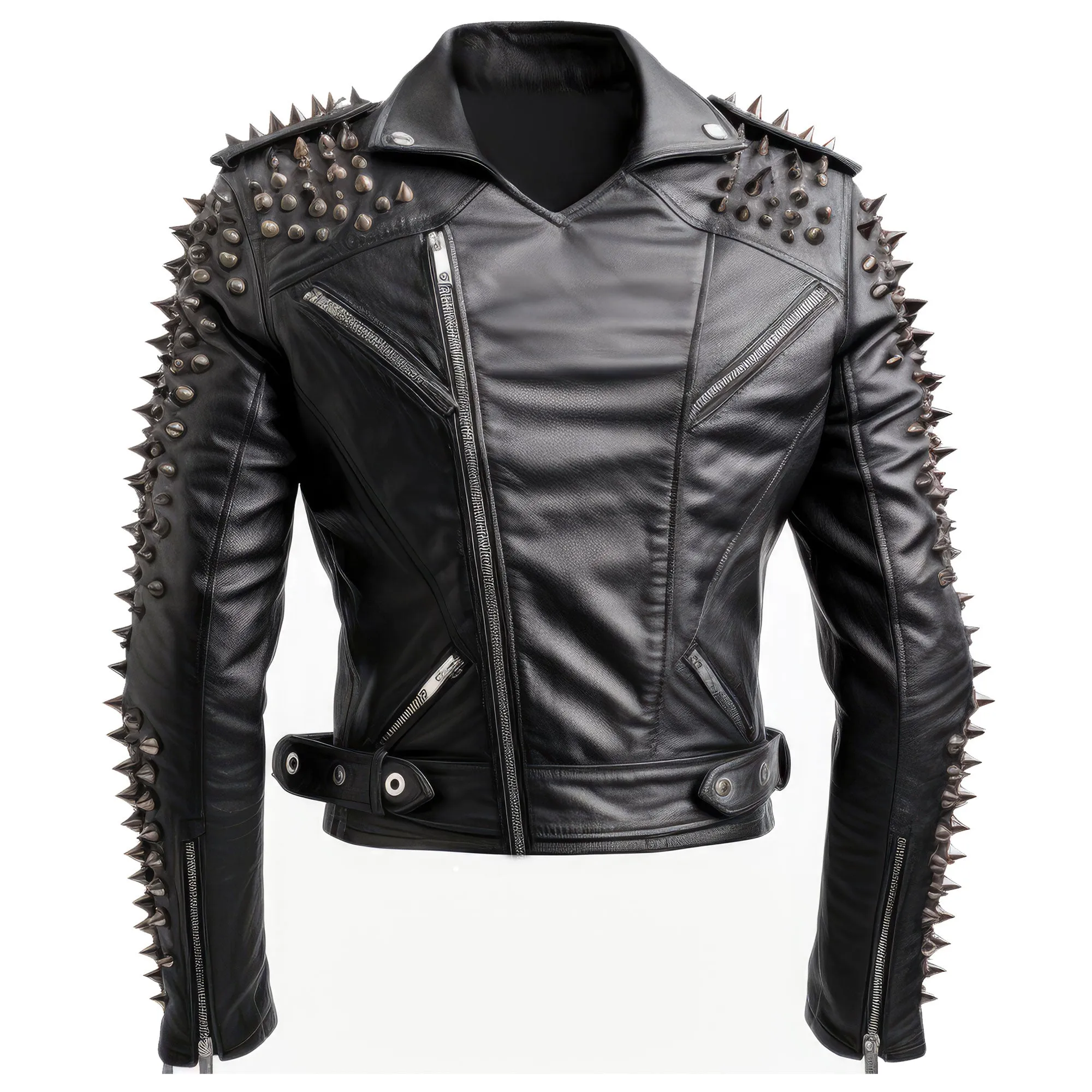 Mens Motorbike PU Jacket Rock Punk Spike Studded Motorcycle Biker Moto Genuine Leather Jackets