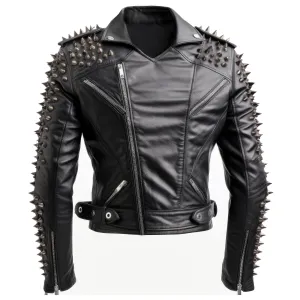 Mens Motorbike PU Jacket Rock Punk Spike Studded Motorcycle Biker Moto Genuine Leather Jackets