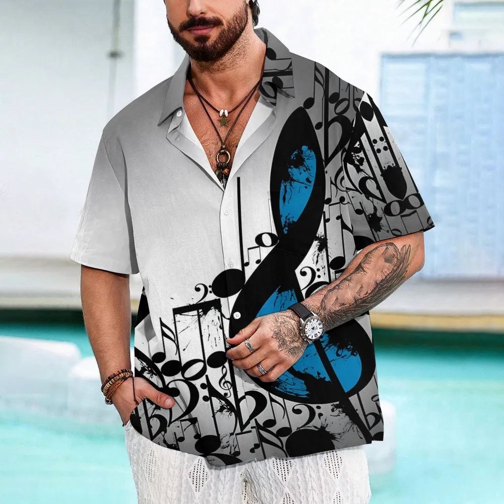 Men's Music Notes Casual Short Sleeve Shirt 2312000324