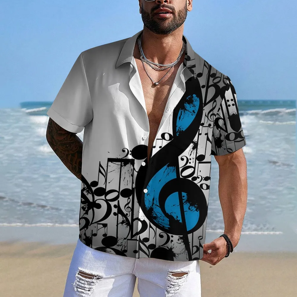 Men's Music Notes Casual Short Sleeve Shirt 2312000324