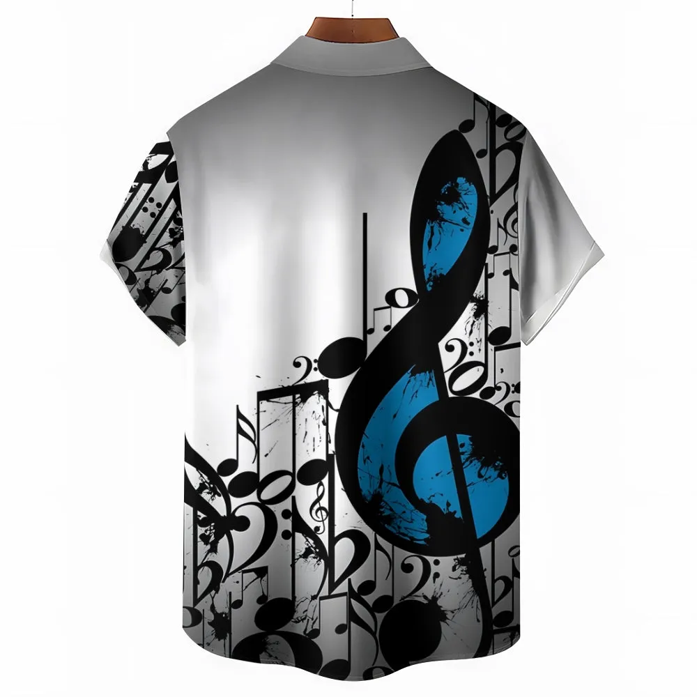 Men's Music Notes Casual Short Sleeve Shirt 2312000324