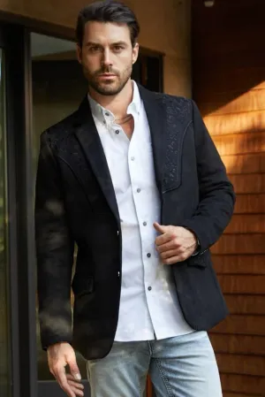Men’s Platini Black Embroidered Faux Suede Blazer