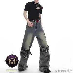 Men's Punk Rock Niche Personality Loose Wide Leg Horn Long Pants