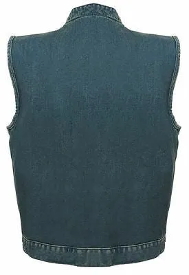 MEN'S SON OF ANARCHY BLUE DENIM MOTORCYCLE VEST 1 GUN POCKET INSIDE WITH ZIPPER