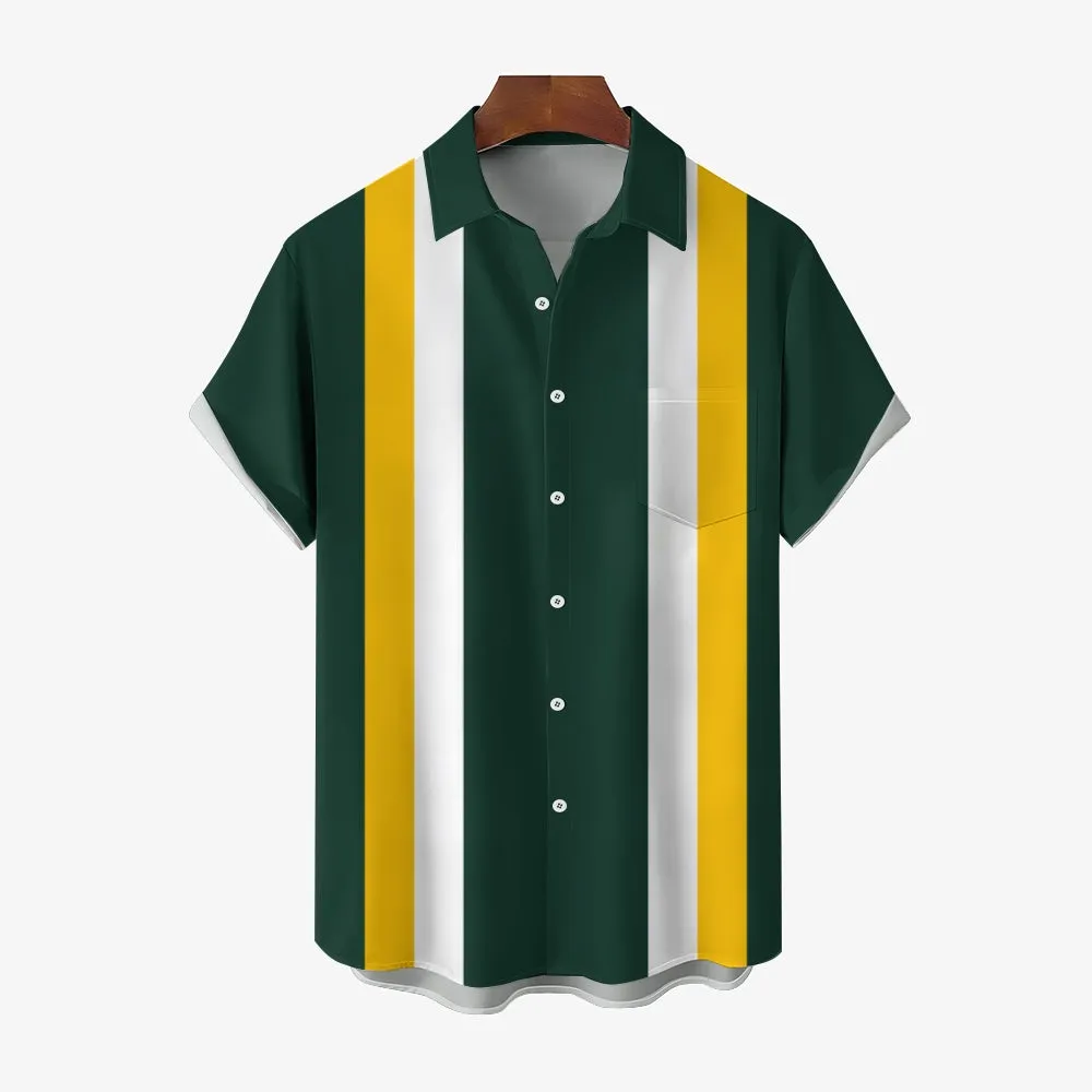 Men's Striped Football Chest Pocket Short Sleeve Super Bowl Shirt 2312000245