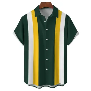 Men's Striped Football Chest Pocket Short Sleeve Super Bowl Shirt 2312000245