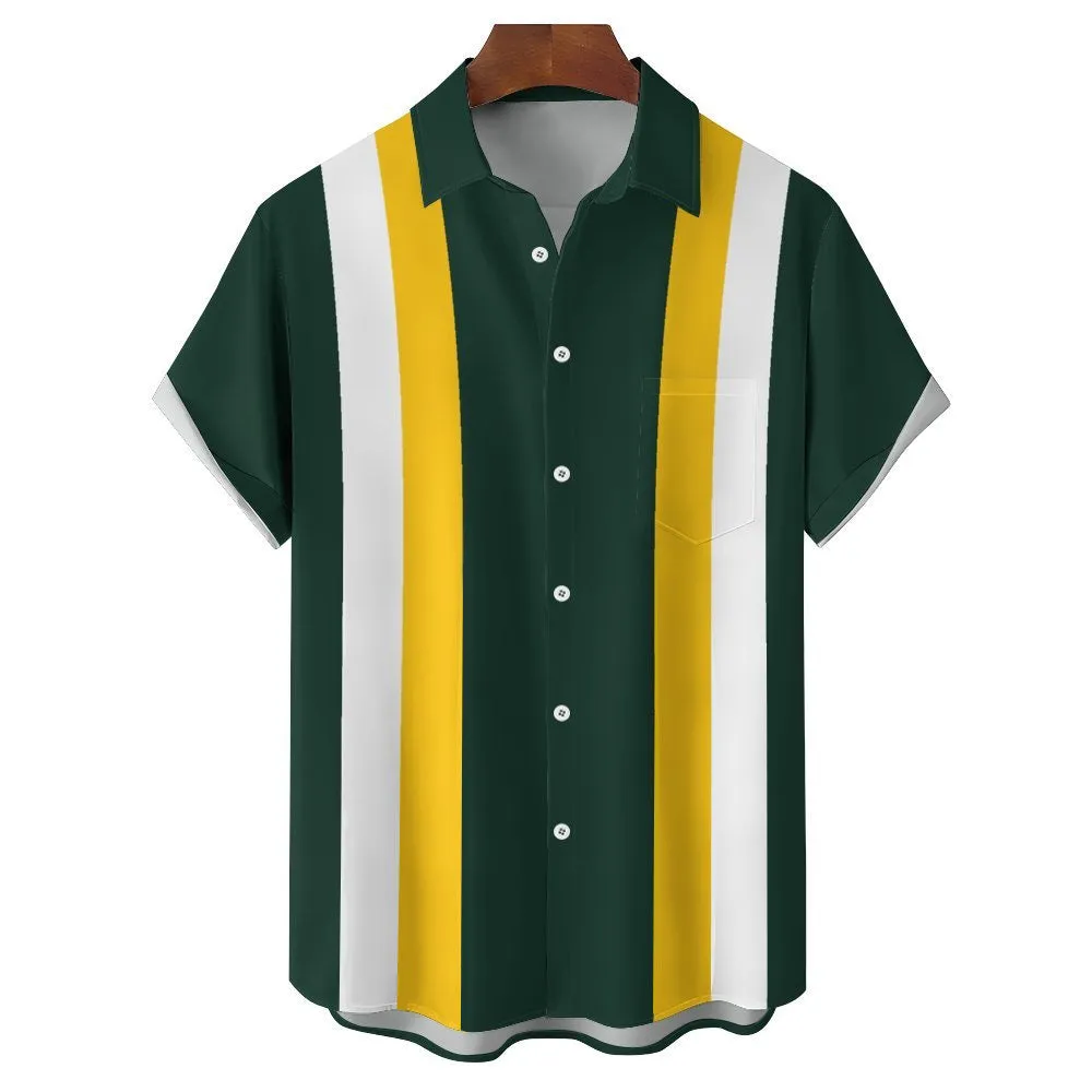 Men's Striped Football Chest Pocket Short Sleeve Super Bowl Shirt 2312000245