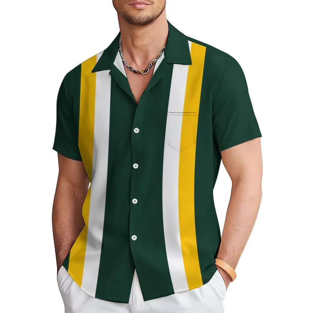Men's Striped Football Chest Pocket Short Sleeve Super Bowl Shirt 2312000245