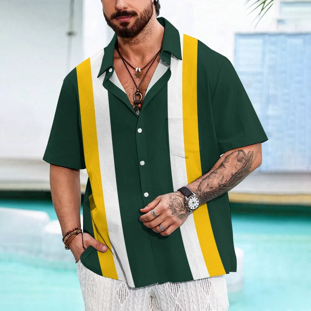 Men's Striped Football Chest Pocket Short Sleeve Super Bowl Shirt 2312000245