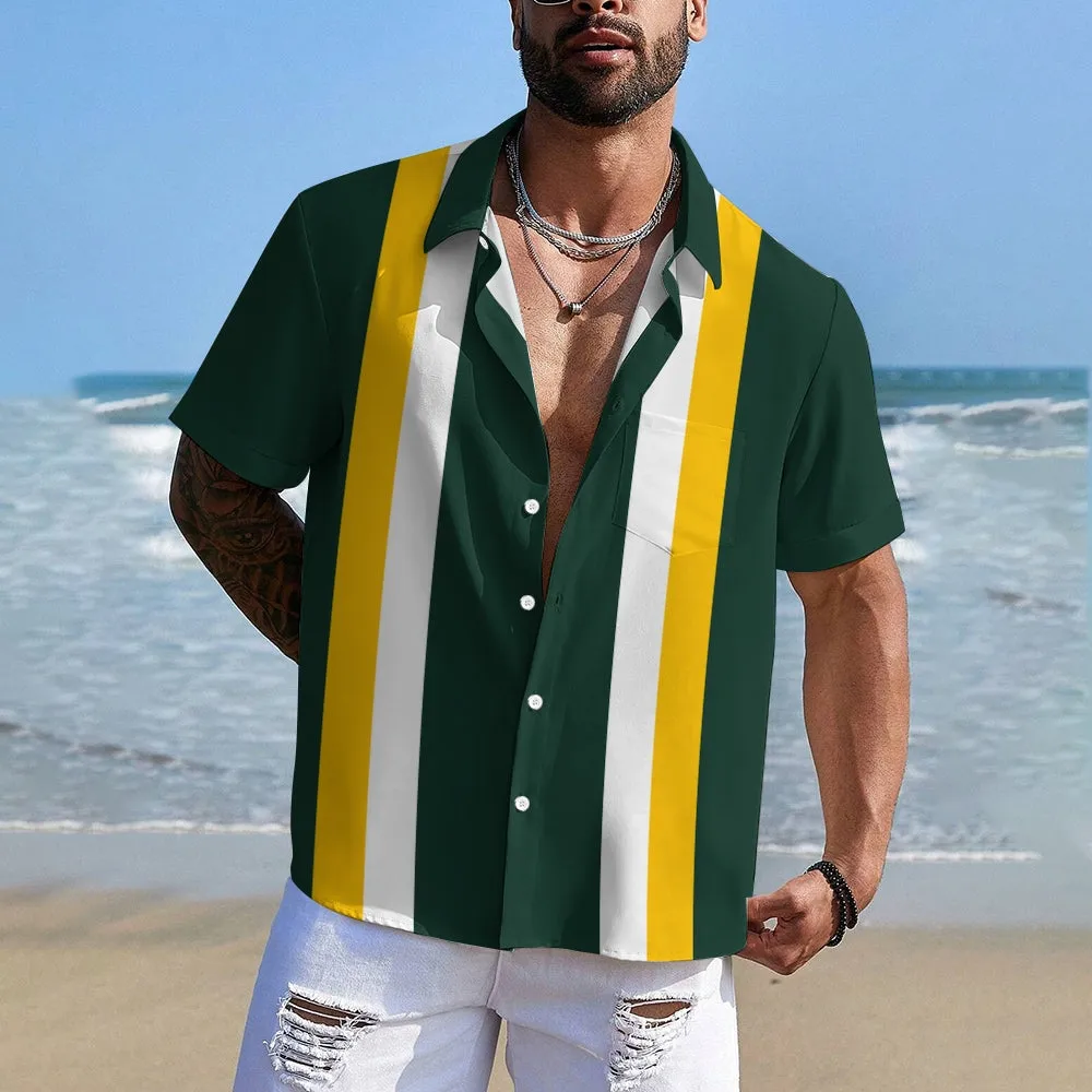 Men's Striped Football Chest Pocket Short Sleeve Super Bowl Shirt 2312000245