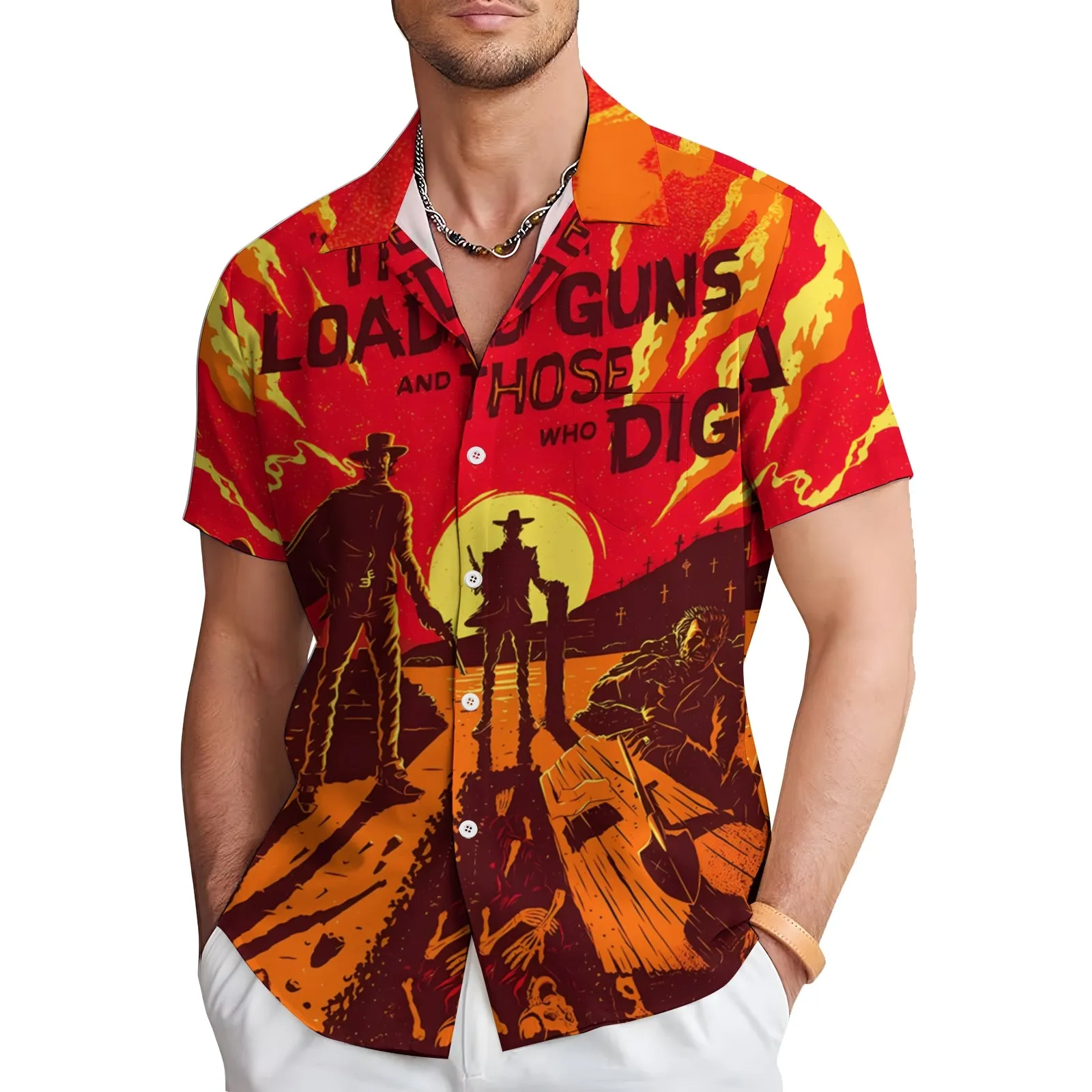 Men's Wild West Casual Short Sleeve Shirt 2404001708